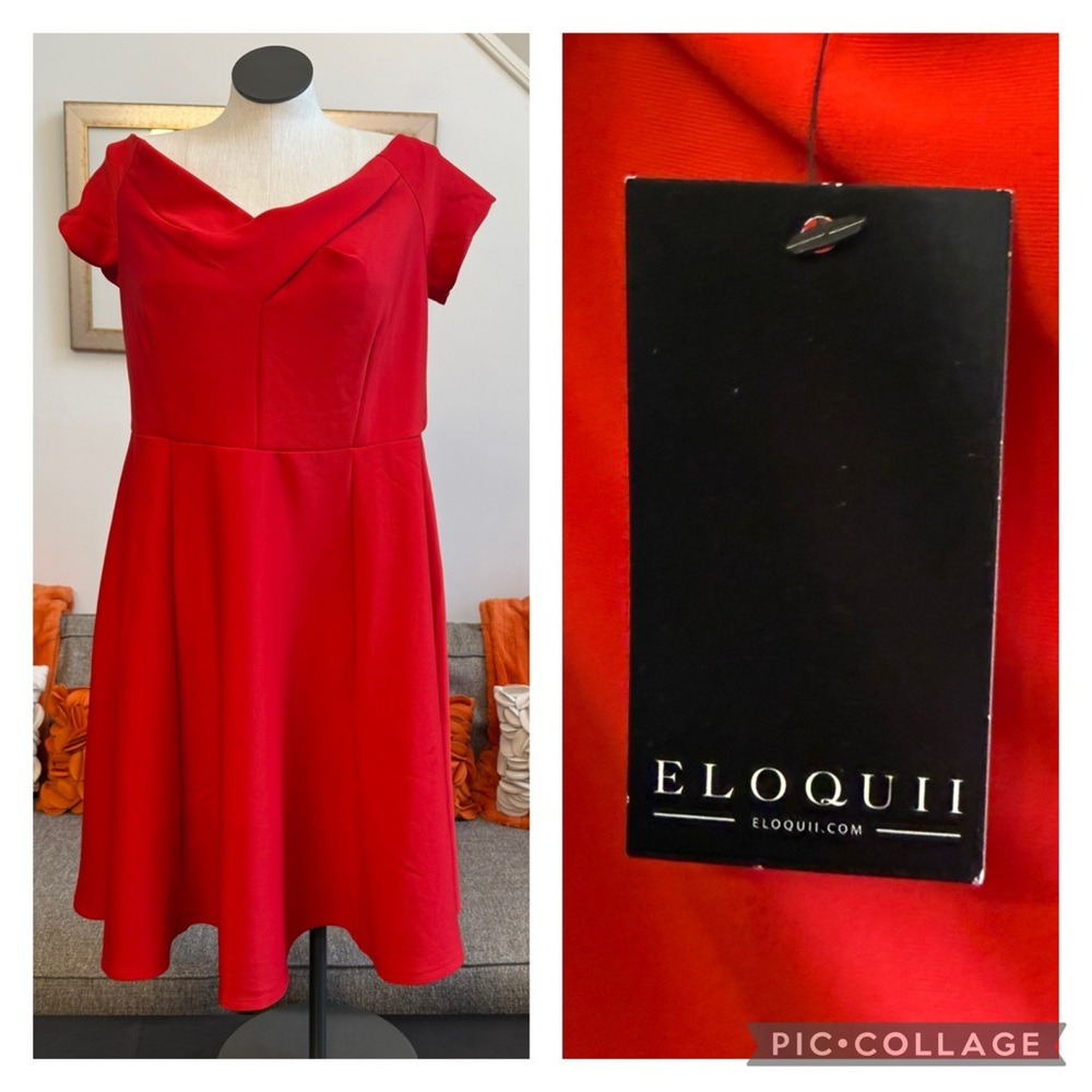 ❣️🆕Eloquii Red Off the Shoulder Fit & Flare Scuba Stretch Material Dress❣️